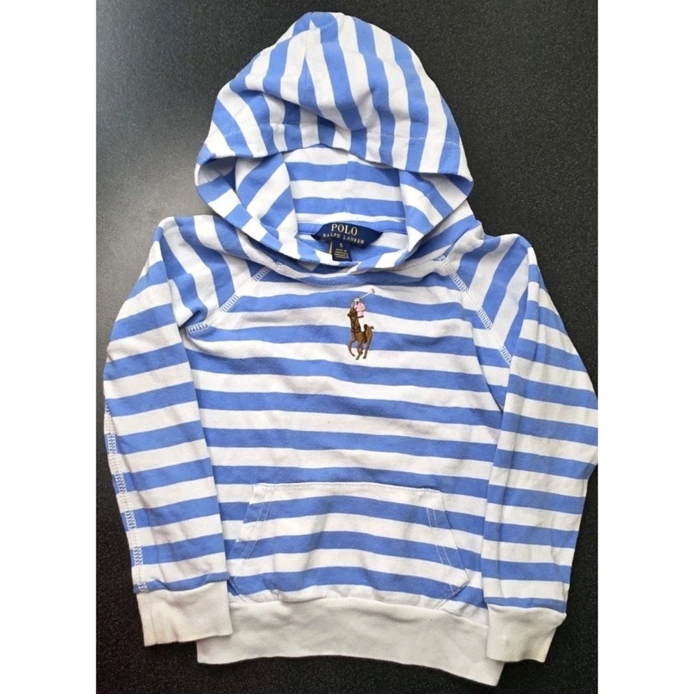 POLO RALPH LAUREN AUTHENTIC GIRL 5 HOODIE Blue Stripe Preppy Pullover Jacket